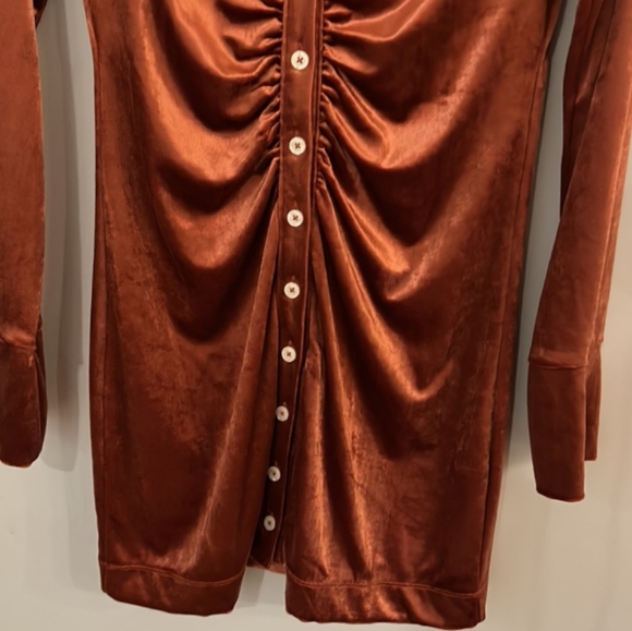 Free People Shayla Burnt Orange Velvet Mini Dress Terracotta Size Small NWT - Picture 15 of 16